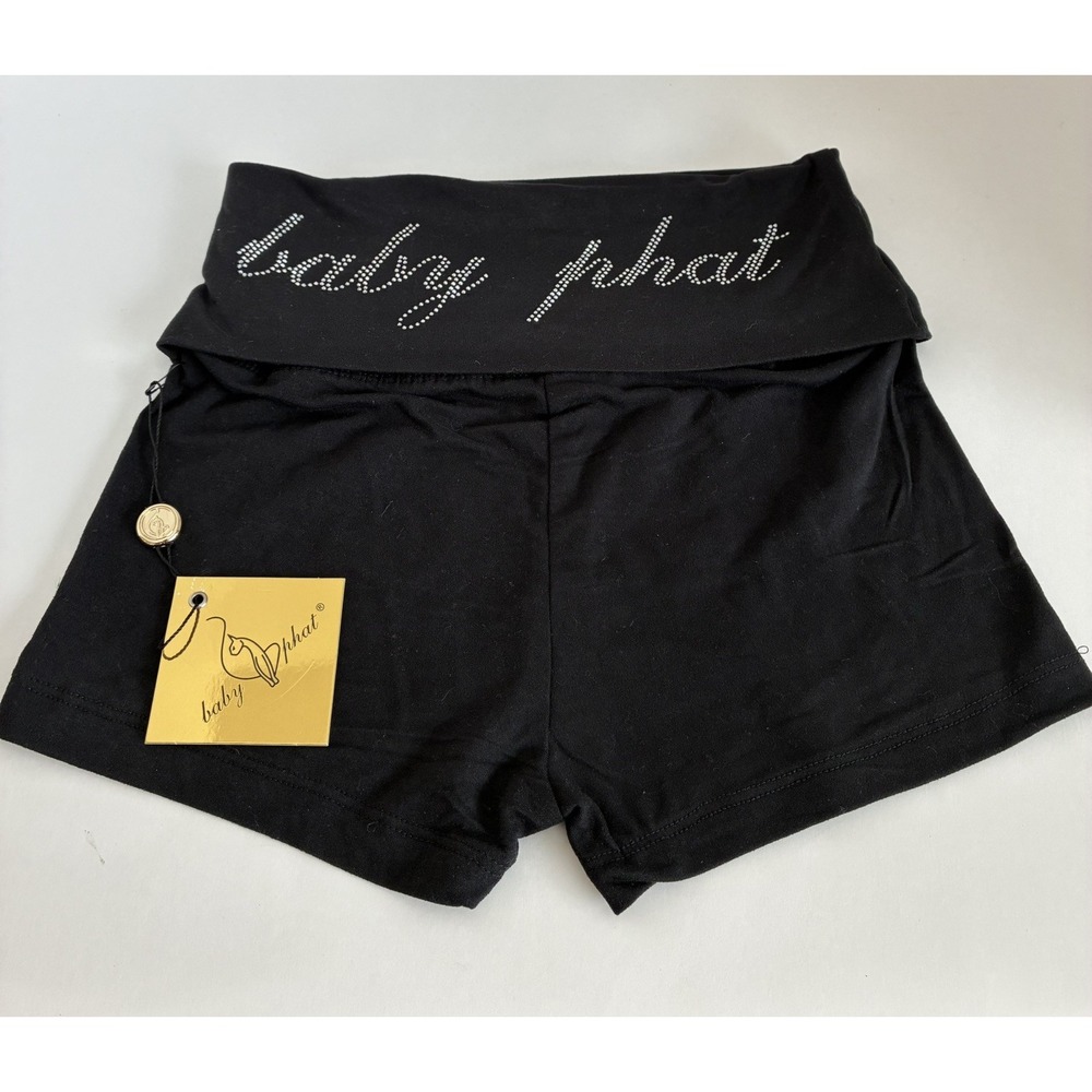 BABY PHAT~Rhinestone Logo Fold-Over Stretch Booty Shorts~Size S ~ NWT